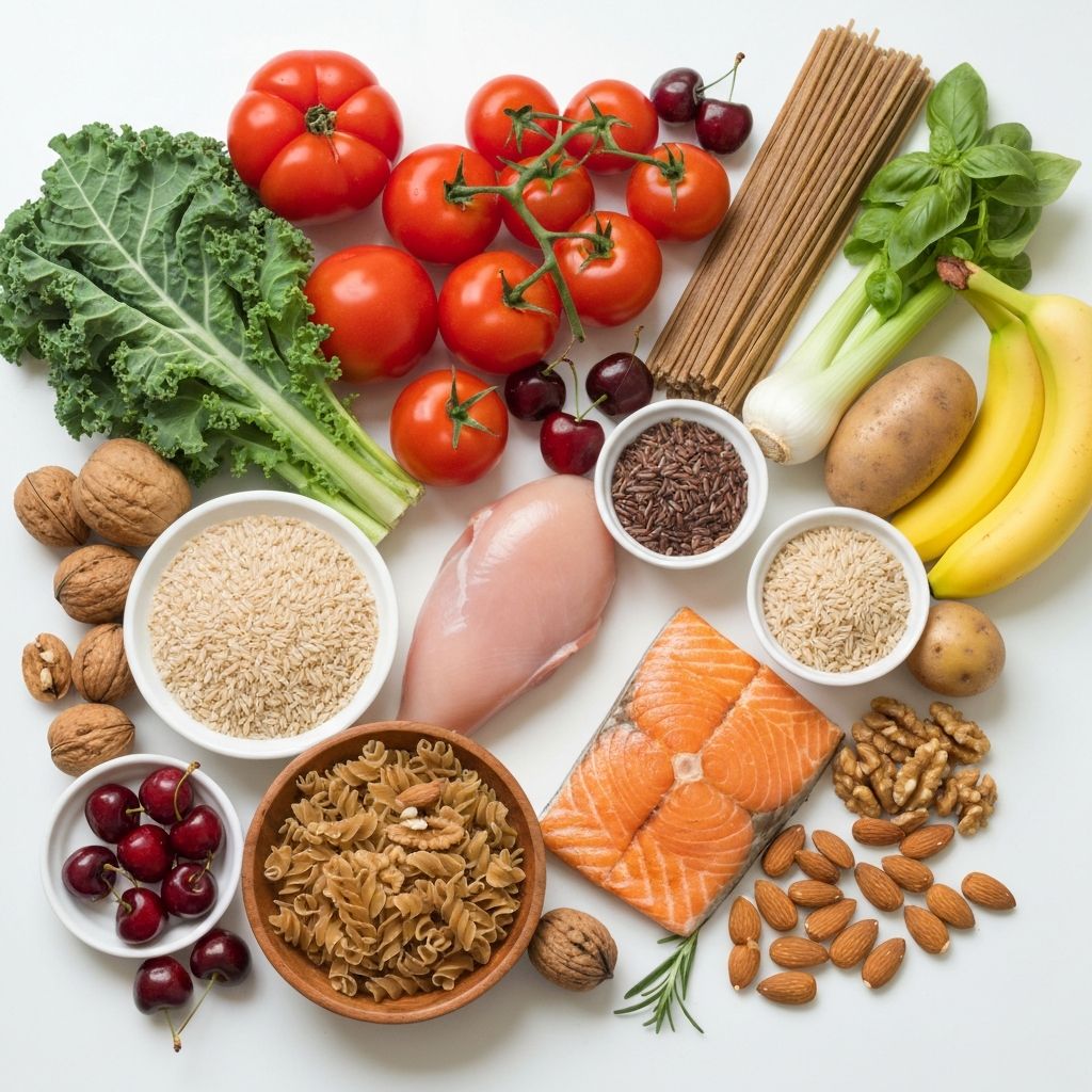 Fresh vegetables, grains, and food sources